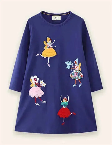 Cute Elf Appliqué Long Sleeve Dress